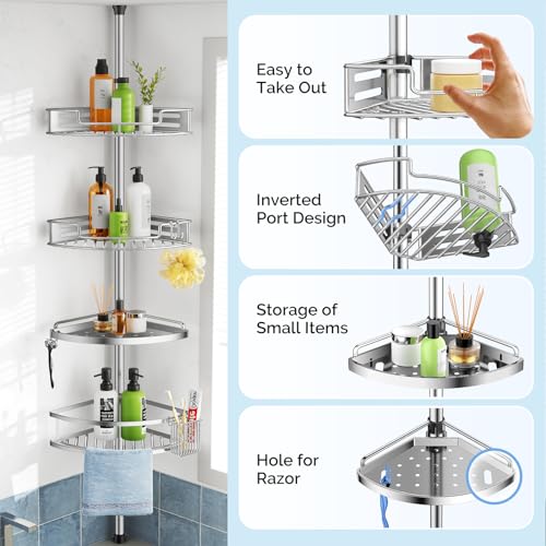 Corner Shower Caddy Tension Pole: Quick Installati... (A-silver | Stainless Steel)