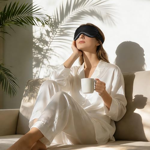 ZIMASILK Adjustable 100% 22 Momme Mulberry Silk Sleep Mask | Filled with Natural Silk - Softest & Breathable - Blackout Eye Mask for Women Men, Gift for Travel, Nap (Black)