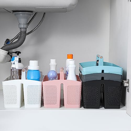 Portable Shower Caddy Basket Plastic Cleaning Caddy Organizer Storage Tote with Handle for Bathroom, College, Dorm Room Essentials, White | Cleaning Caddy Organizer for Bathroom, College Dorm Room Essentials, Storage Tote