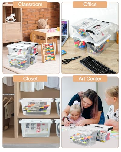 Plastic Storage Bins with Lids 6 Pack Storage Organizer, 7 Quart Stackable Storage Boxes with Buckle Lids and Handle easy for Home Office Pantry Organization, Clear