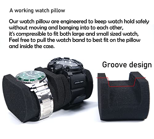 3 slots watch case for travel and storage, hard Watch Roll Organizer holder for Men and Women with microfiber lining