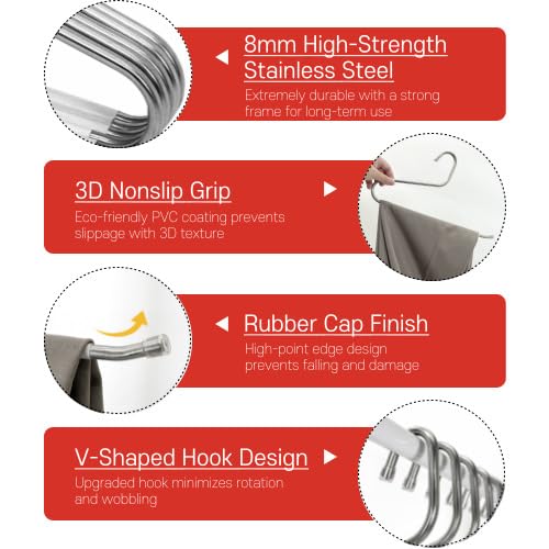 OLG 8mm Stainless Pants Hanger with V Hook and Reverse S, Non-Slip for Men Women -Heavy-Duty Trouser and Jeans Closet Organizer, Ganchos para Pantalones (10, Gray)