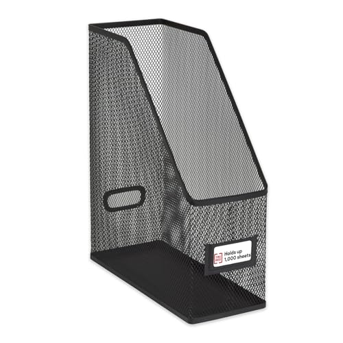 Staples TRU RED Metal Magazine File Organizer, Black - Top - Loading Desktop File Holder with Handle, Holds Up to 1000 Sheets