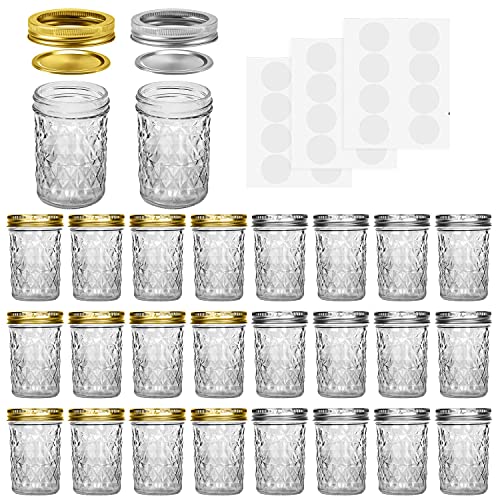 SPANLA Mason Jars 8 oz, 24 Pack Small Canning Jars 8oz Half Pint Glass jars | Small Mason Jars with Regular Lids and Bands, Ideal for Jelly Jam Honey Wedding Favors Shower Favors Food