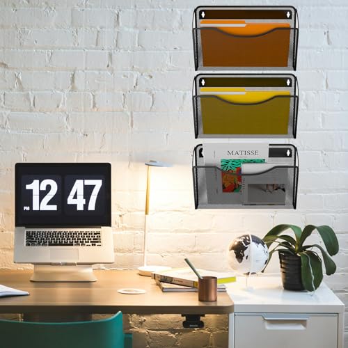 3 Pack Wall File Organizer, Mesh Wall File Pocket Mail Organizer Hanging Metal Vertical Wall Mounted File Holder for Office/Home