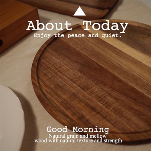13.8 Inch Round Wooden Decorative Serving Tray for Coffee Table and Home Decor, Round Wood Tray for Table Centerpiece, Small Candle Tray, Acacia, Appetizer Charcuterie Board
