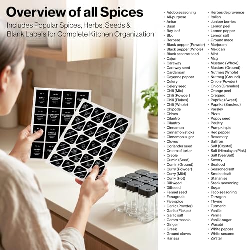 Square Glass Spice Jars with Label and Black Rotat... (Glass)