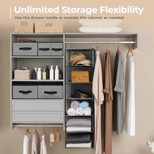 GRANNY SAYS Hanging Closet Organizer 6 Shelves, Closet Organizers and Storage with 5 Drawers, 6 Side Pockets Closet Hanging Organizer, Hanging Storage Organizer for Closet, Baby Clothes, Gray