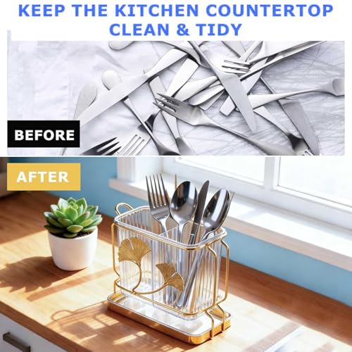 Kitchen Utensil Holder, Dry & Wet Separation, Uten... (Clear gold | Plastic)