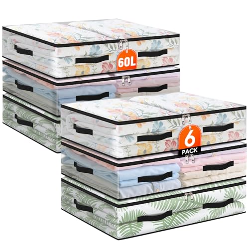 6 Pack Under Bed Storage Bags, 60L Foldable Clear... (6 Count | Clear | Plastic)