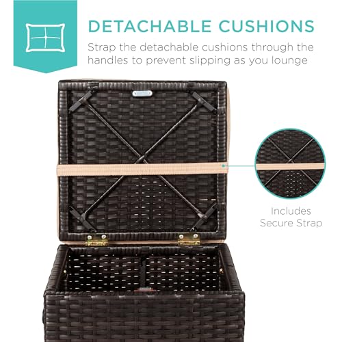Best Choice Products Set of 2 Wicker Ottomans, Multipurpose Outdoor Furniture for Patio, Backyard, Additional Seating, Footrest, Side Table w/Storage, Removable Cushions - Brown/Beige