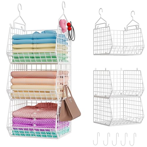 3 Tier Foldable Closet Organizer, Clothes Shelves... (3 Count | White | Metal)