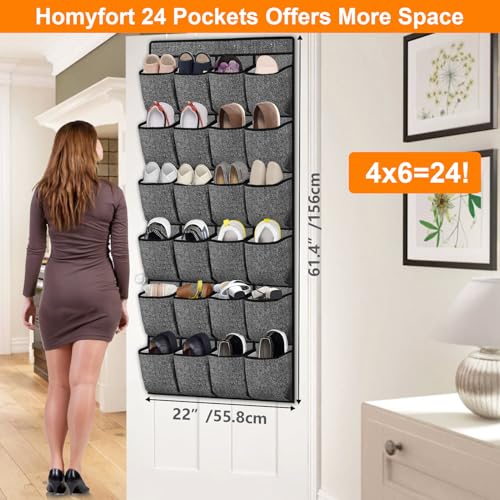 Over the Door Shoe Organizer, Hanging Shoe Rack Storage Holder with 24 Large Pockets for Closet Door, Men Women Kids Shoes, Cruise (Black)