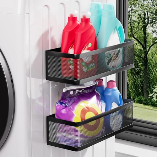 2-Pack Magnetic Shelves Laundry Room Organization (Black | Metal)