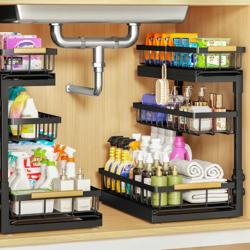 Under Sink Organizer and Storage 2 Pack 3 Tier Kit... (Black | Carbon Steel)