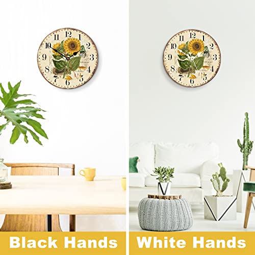 TAHEAT 14 Inch Beautiful Sunflower Wall Clock, Vintage Country Floral Silent Non Ticking Clocks, Wooden Round Easy to Read Wall Clock for Kitchen/Living Room/Bedroom/Bathroom