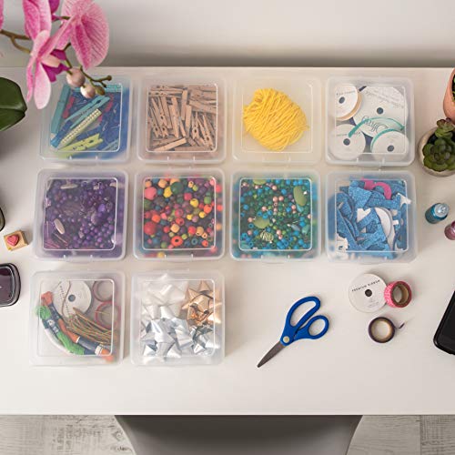 IRIS USA Clear Cases |Made in USA| Plastic Box Organizers (10-Pack)- Small | Bead Storage Organizing Containers with Snap Lid for Arts, Crafts, Ephemera, Stickers, & Dance Cheer