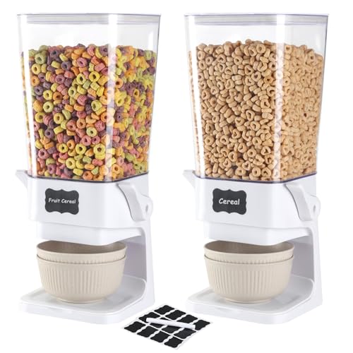 Cereal Dispenser Countertop with Cereal Bowls,16 L... (White 2Pack | BPA-FREE)