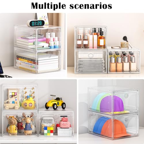 12-Pack Shoe Storage Boxes Clear Magnetic Stackable | Upgraded Harder Material, Stackable Space-saving, Fits Sneakers & Boots, Clear Magnetic Front Door