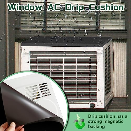 Window Air Conditioner Drip Cushion, Removable AC Rain Cover with Magnetic Pad for Window AC Units,Stops Cushion Moving Stops Dropping Noise Foam Cushion (Black)