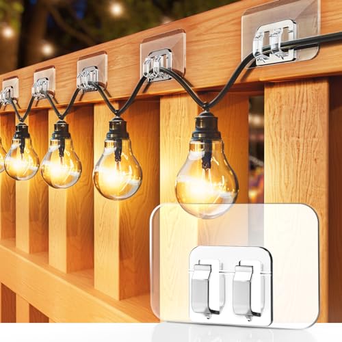 Hooks for Outdoor String Lights - 100 Pack with Ad... (Transparently | Acrylic)