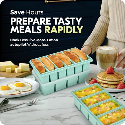 Silicone Freezer Trays with Lids, 1 Cup & 1/2 Cup Combo, Soup Container Style Ice Cube Trays, Reinforced Steel Rims, For Freezing Broth, Meal Prep and other dishes, Dishwasher & Oven Safe - 2 Pack