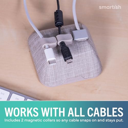 Smartishยฎ Magnetic Cord Holder - Cable Wrangler Organizer with Magnet Clips for Charger Management on Desktop, Nightstand for USB-C + Lightning - Lightly Toasted Beige