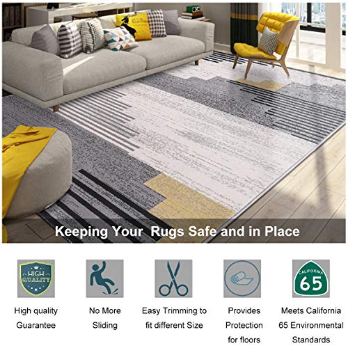 Non Slip Rug Pad Grippers - 9x12 Ft, 1/8" Thick, (Felt + Rubber) Double Layers Area Carpet Mat Tap, Provides Protection and Cushioning for Hardwood or Tile Floors