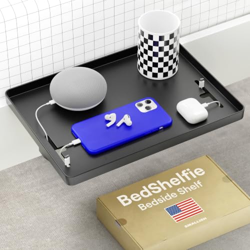 Bedside Shelf for Dorm Room - Cable Catch, Black (Black)