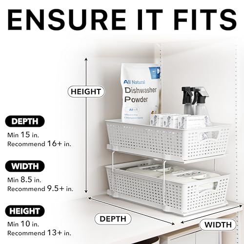 Simple Houseware 2 Tier Pull-Out Sliding Drawer Under Sink Storage, White | Great for Kitchen Bathroom Tray Shelf Organizer