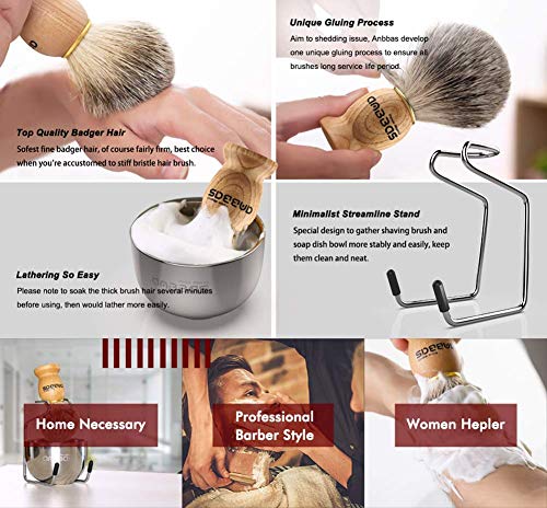 Anbbas 4IN1 Badger Hair Shaving Brush Set Lather for Men Smooth Wet Shave | and Soap Bowl Stand Good Water Absorption Skin Friendly Lather No Shedding Easy To Clean Morning Personal Care Space Saving