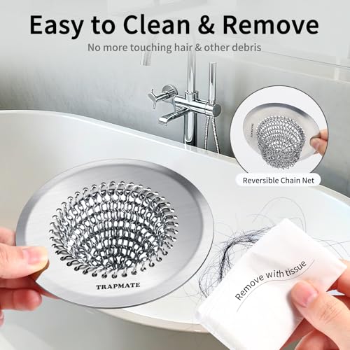 TRAPMATE Shower Drain Hair Catcher, 4.4" Anti-Clogging Bathtub Drain Cover | Easy Flip Cleaning, Traps Hair with Fast Drainage, Anti-Slip Drain Protector Fits Regular & Pop-up Drains (Patented Product)