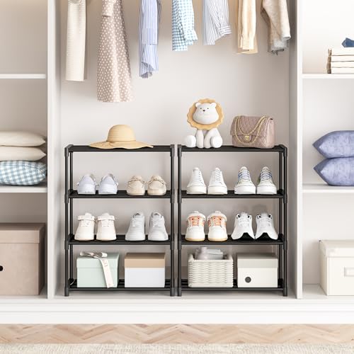 Autonomier 4 Tier Extra Small Shoe Rack (16.3" Wide), Narrow Stackable | Kids Toddler Adult Shoe Shelf, Lightweight Shoe Rack Stand for Closet Dorm Storage Organizer, Front Door Entrance, Entryway