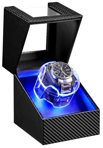 ANWBROAD Watch Winder for Automatic Watches, Single Watch Winder with LED | 4 Modes Automatic Watch Winder box for Men and Women, Winding Watch Rotator with Super Quiet Motor, Type-C Adapter UJWW006C