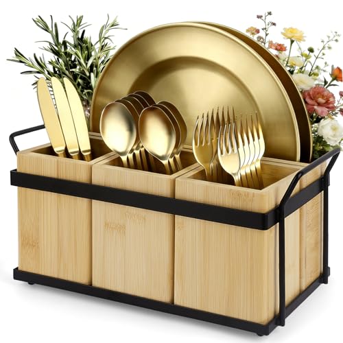 4-in-1 Detachable Silverware Caddy with Removable... (Bamboo)