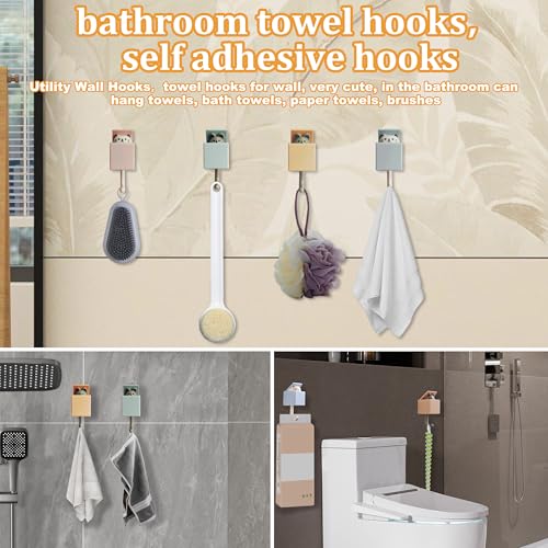 4Pcs Cute Self Adhesive Wall Hooks for Coat,Towel,Key,Scarf, Hat | Heavy Duty Wall Hooks for Hanging,Waterproof,Kawaii Room Decorative Cat Hook for Bathroom,Bedroom,Tiles, Glass Door or Mirror