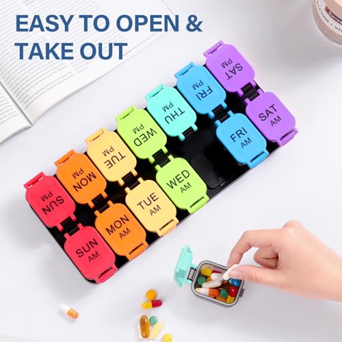 Yaklim Extra Large Weekly Pill Organizer, Detachable 7 Day AM PM Pill Box | XXL 14 Detachable AM PM Compartments;For Big Vitamins & Supplements; Easy to Open & Fill; Waterproof Seals; Easy Readability