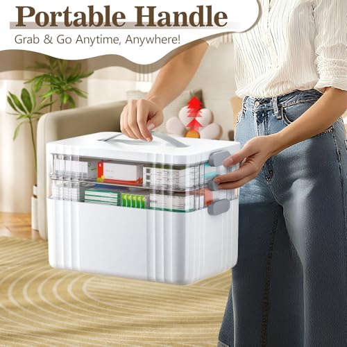 ARSTPEOE 3-Tier Medicine Organizer - Portable Medicine Cabinet with Handle | Multipurpose Medical Box, Pill Organizer, Empty First Aid Kit for Home