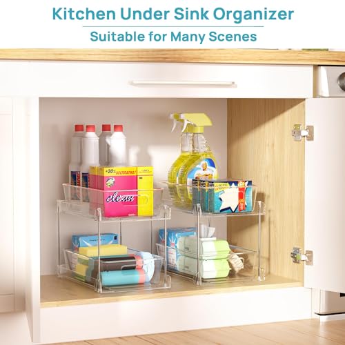 Vtopmart 4 Pack Pull Out Bathroom Under Sink Organizer (S-Standard) | Slide-out drawers, Multi-purpose storage, Clear visibility, Easy Set-up
