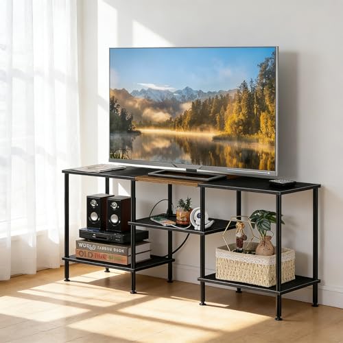Black Bedroom TV Stand with Power Outlets up to 50... (Black)