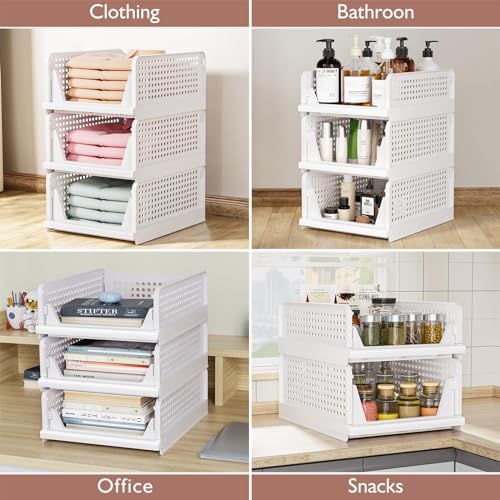 CTSNSLH 5 Pack Closet Organizers Stackable Storage Box | White Stackable Plastic Drawer Bins for Closets, Wardrobes, Kitchens, Bathrooms, Offices
