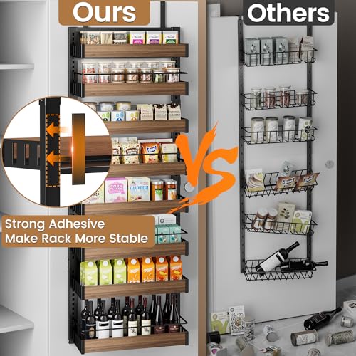 POKIPO 8 Tier Over The Door Pantry Organizer, 2 IN 1 Wall Mount or Hanging Spice Rack Seasoning Shelves with Adjustable Basket, Back of Door Organizer and Storage for Kitchen Cabinet and Room Closet