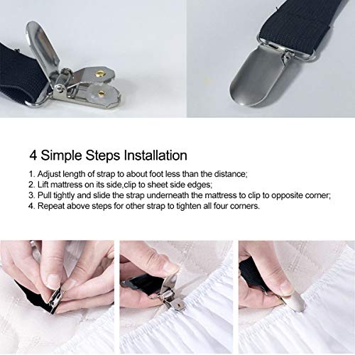 Bed Sheet Clip Straps - 2 Way Adjustable Crisscross Sheet Corner Holder Straps Gripper Elastic Sheet Band Mattress Straps Fasten Suspenders(2 Set/4Pcs, Black)