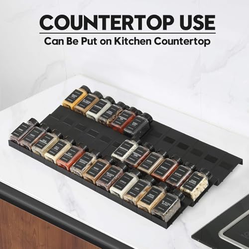 Spice Drawer Organizer, 24PCS Interlocking Expanda... (Black | Plastic)