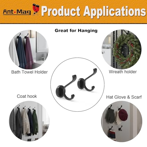 Ant Mag Magnetic Hooks Heavy Duty 140lbs Neodymium Magnet Wall Hooks for Hanging Coats Robes Backpacks Bags Hats Keys Mugs Cups Towels | Strong Magnet Hooks for Hanging Coats, Robes, Backpacks, Bags, Hats, Keys, Mugs, Cups, Towels, No Drilling Black