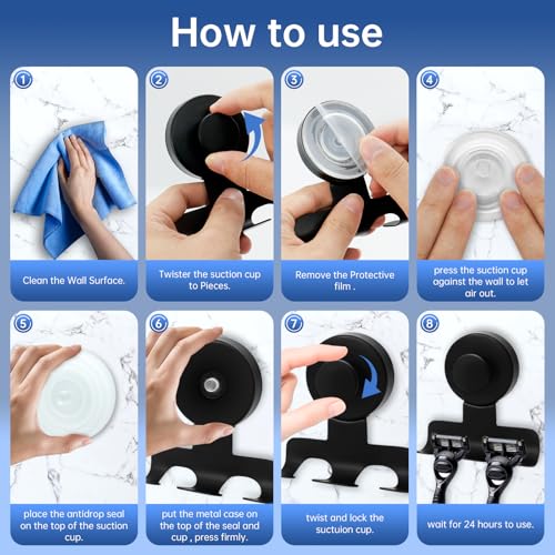 Stainless Steel Suction Cup Razor Holders Hooks for Shower, 3 Pack Metal Removable Towel Hooks for Bath Robe Loofah Wreath Hook for Hanging.