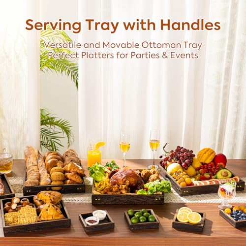 Serving Tray with Handles,Wood Decorative Tray,Square Large Serving Platter | 12.75"Wood Tray for Living Room,Modern Coffee Table Tray | Candle Holder Tray,Ottoman tray for Bed,Kitchen,Bathroom,Breakfast