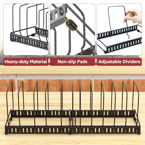 HzTinT Cutting Board and Baking Tray Cookie Sheet Organizer for Cabinet | Expandable 6.9"-13.6" Pan Organizer with 12 Adjustable Dividers, Cutting Board Holder for Cabinet or Countertop Storage