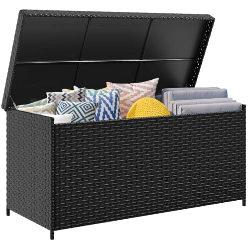 YITAHOME 260 Gallon Deck Box, XXL All-Weather Wick... (Black | Wicker)