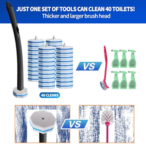 Disposable Toilet Brush - Toilet Bowl Cleaner, Toilet Cleaning Supplies, Toilet Brush with Holder, Toilet Bowl Cleaner Wands,40 Refills for Toilet Cleaning and Hygienic Bathroom Maintenance
